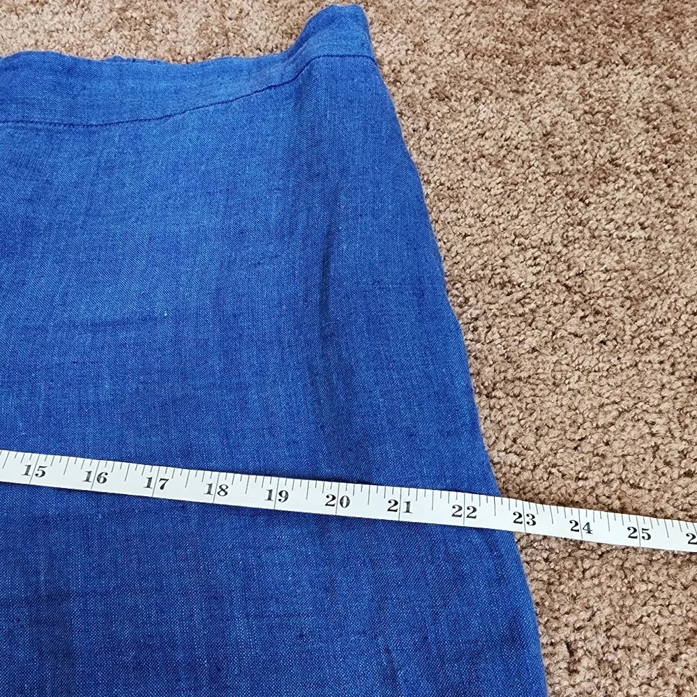 Chico's Linen Button Hem Crop Pants Women's 2 Blue Pull On Relaxed Fit W…